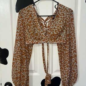 Papaya Brown and White Patterned Crop Top